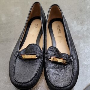 Michael Kors Black Leather Flats with Gold Accents